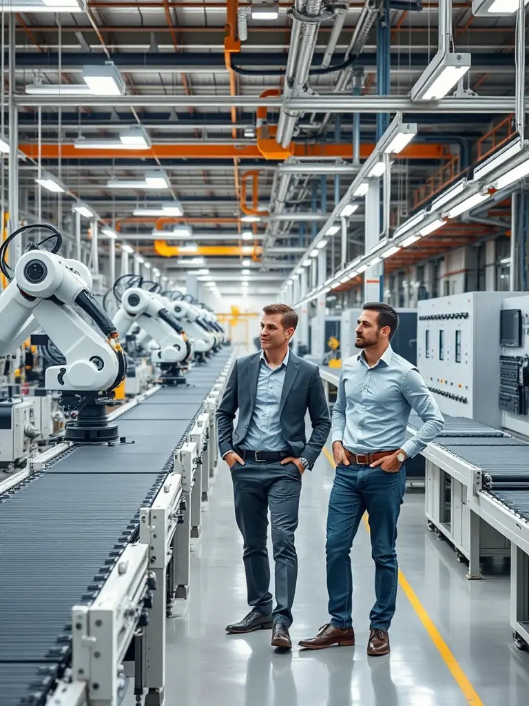 A manufacturing plant floor with automated systems and SOS consultants overseeing operations, demonstrating SOS's hands-on approach to manufacturing services.