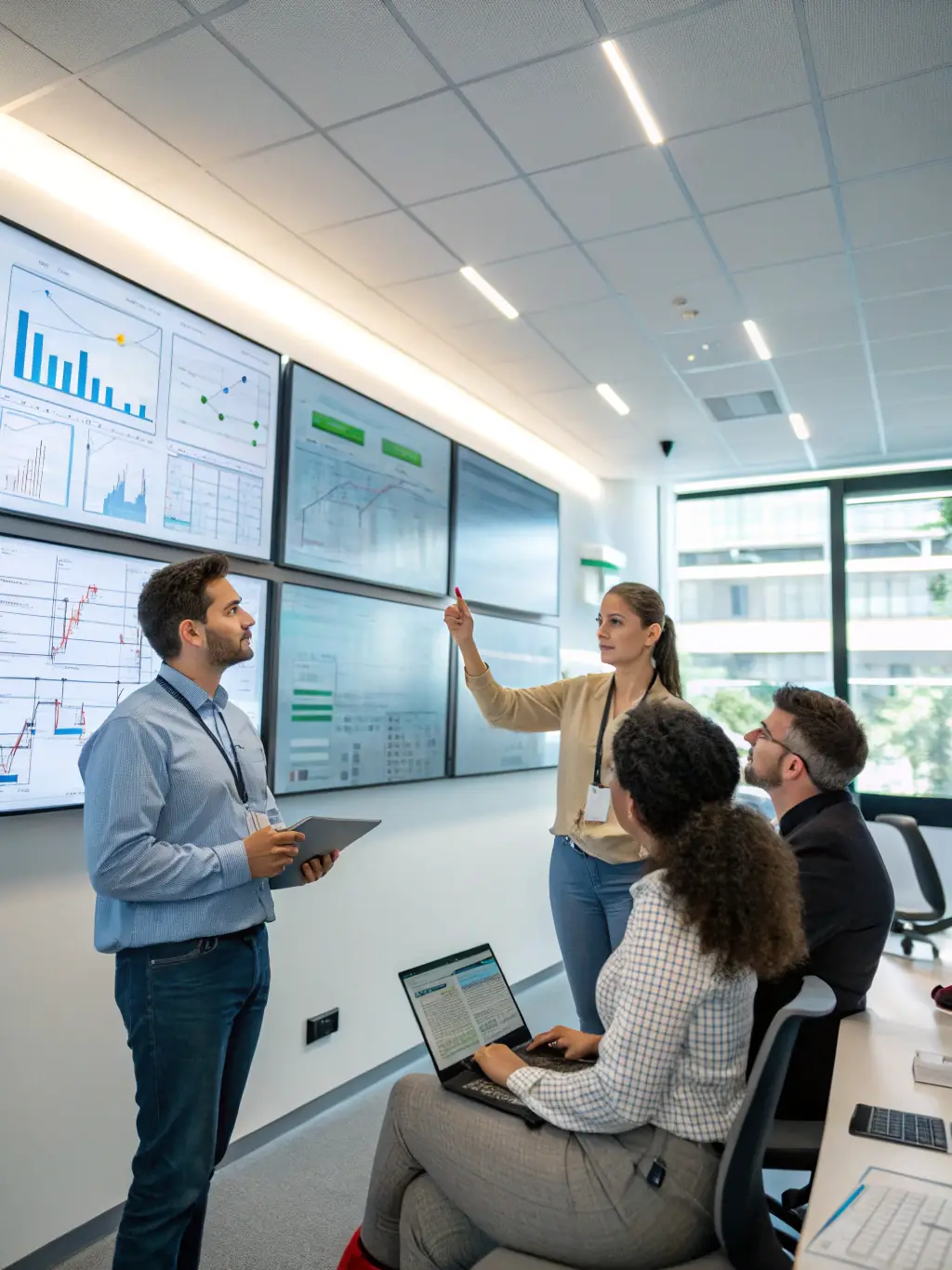 A consultant explaining the key principles of ISO 14001 to a team of automotive engineers, emphasizing environmental management and sustainability.