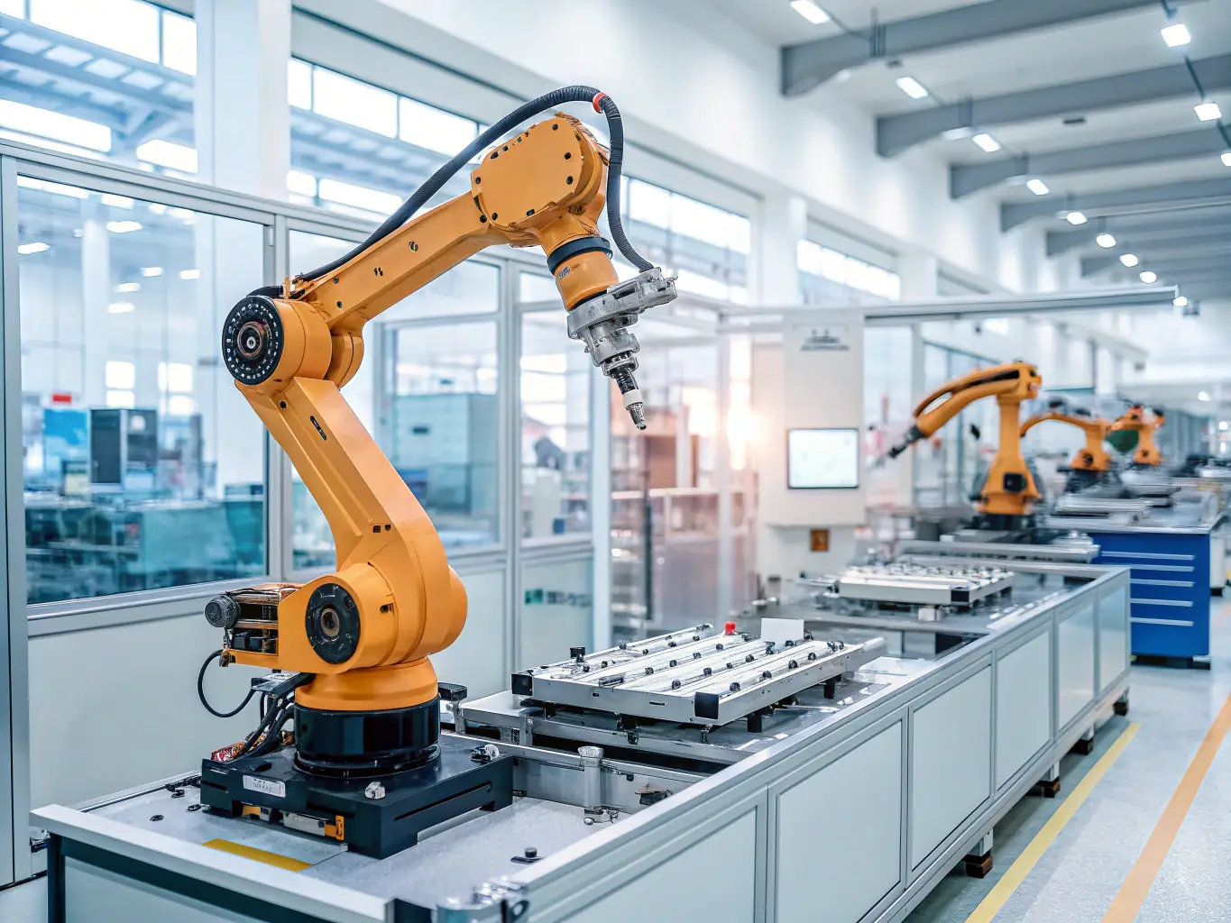 A manufacturing plant with advanced automation and quality control systems, highlighting the support provided to manufacturing companies in improving processes and achieving higher ROI.