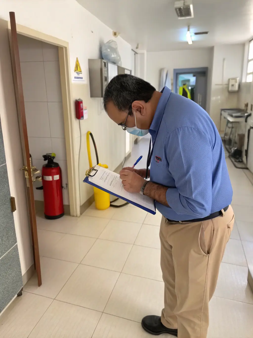 A professional auditor in a cleanroom environment, meticulously inspecting electronic components under ISO 9001 standards, ensuring quality and compliance for IT services.