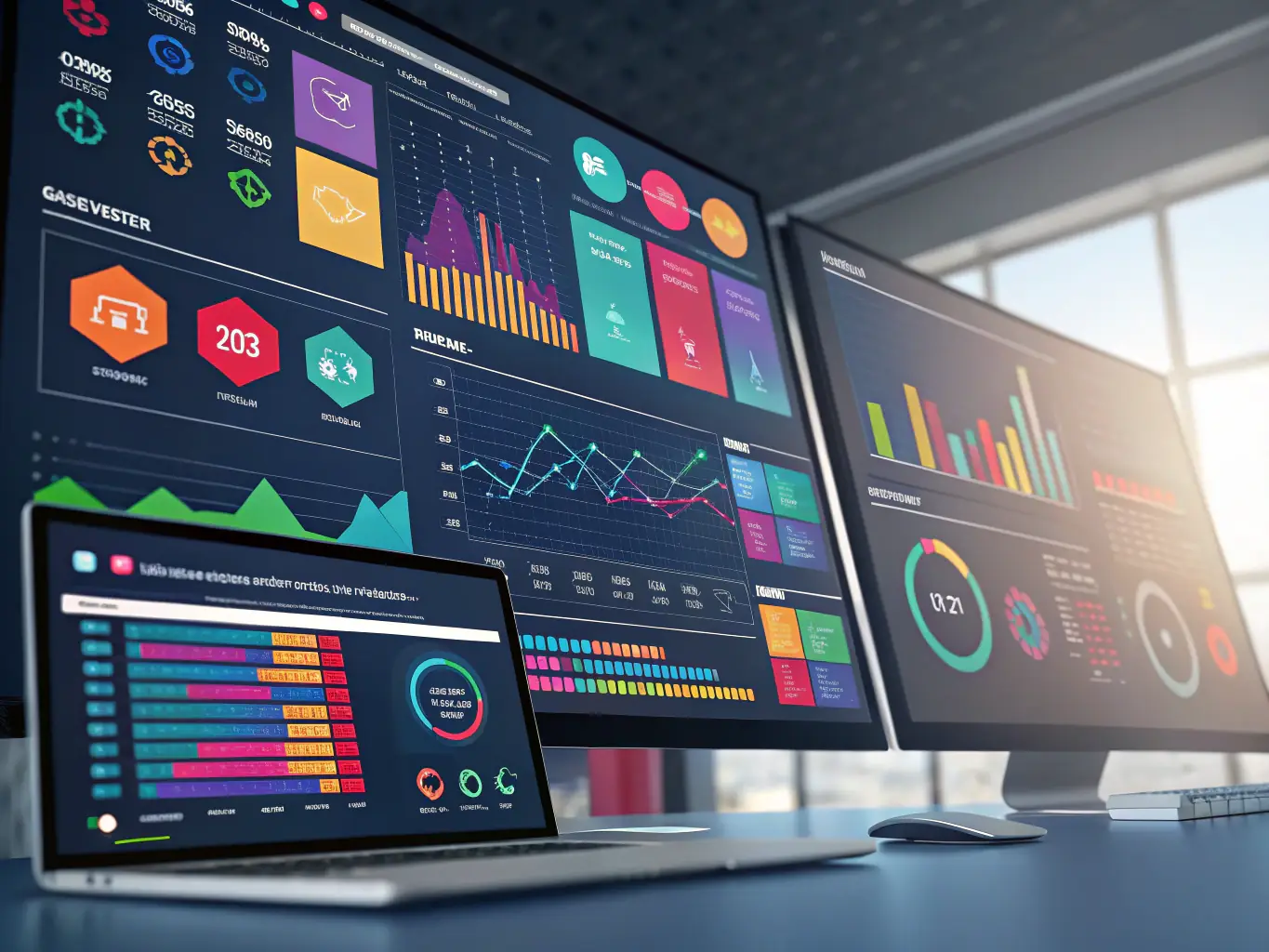 A visual representation of comprehensive business support, showing various aspects of a business being supported and optimized by SOS's solutions.
