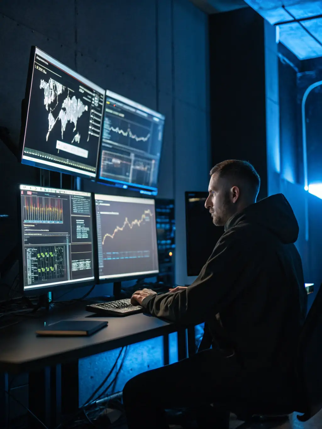 A security expert demonstrating cybersecurity measures to a manufacturing team, highlighting the importance of data protection and system security in the automotive industry.