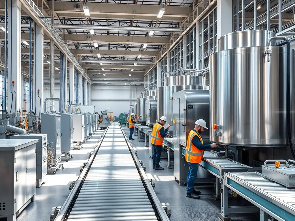 A manufacturing plant floor with automated systems and quality control processes, highlighting the efficiency and precision of managed systems.