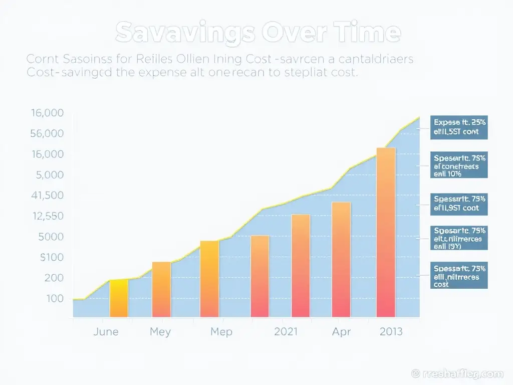 A graph illustrating cost savings achieved through process optimization and system improvements, demonstrating the impact of SOS's cost initiatives on a client's bottom line.