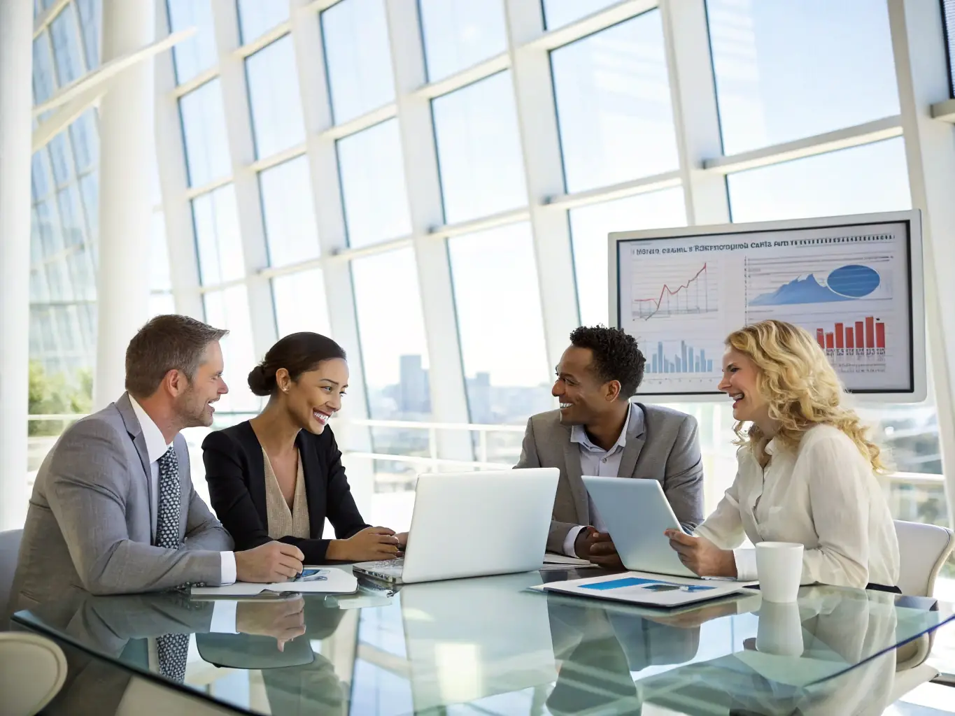 A diverse team of consultants collaborating around a table, reviewing system diagrams and discussing integration strategies, symbolizing the collaborative and integrated approach of Incose.